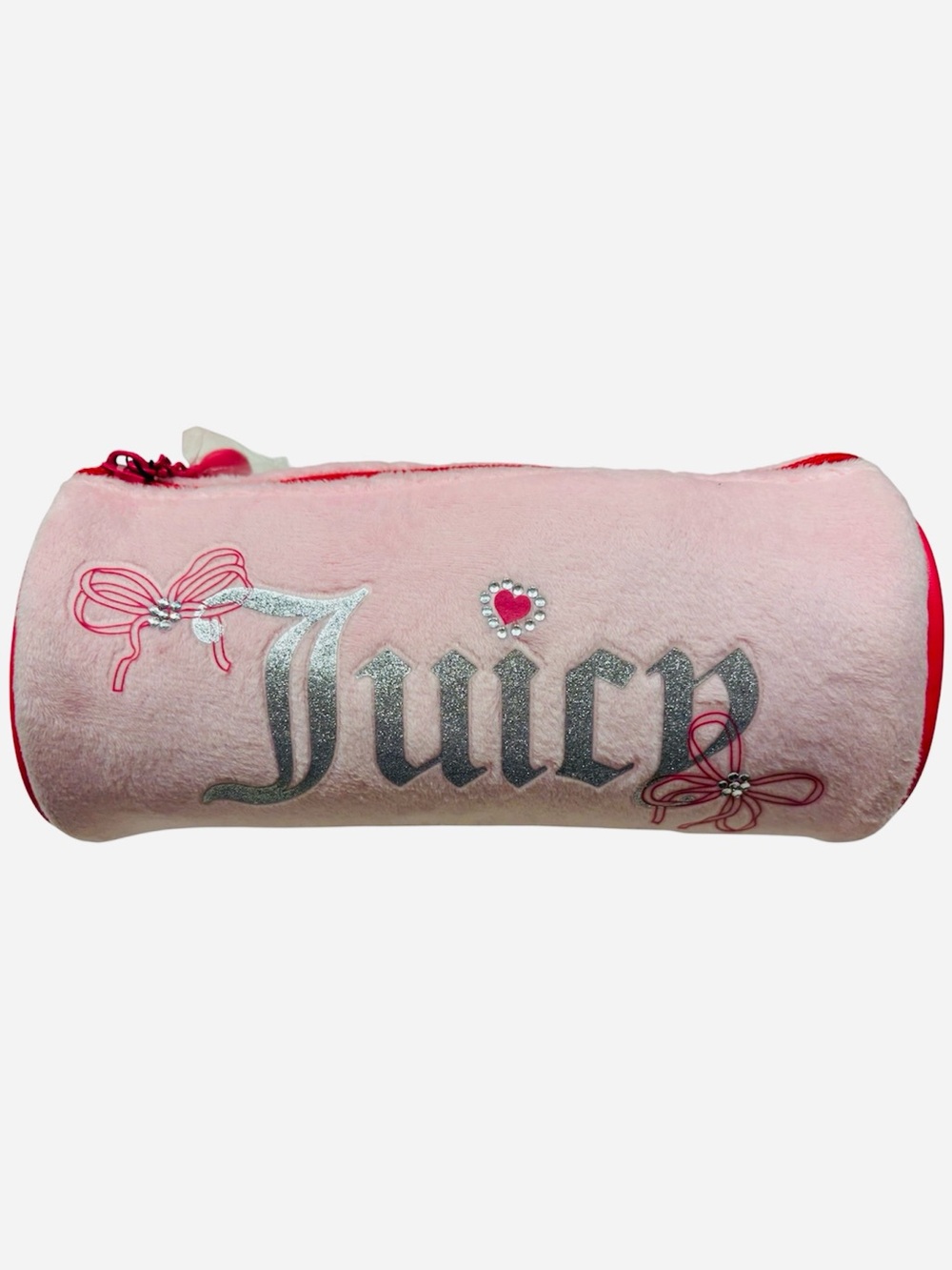 Juicy Couture pink barrel-shaped velour cosmetics bag NWT